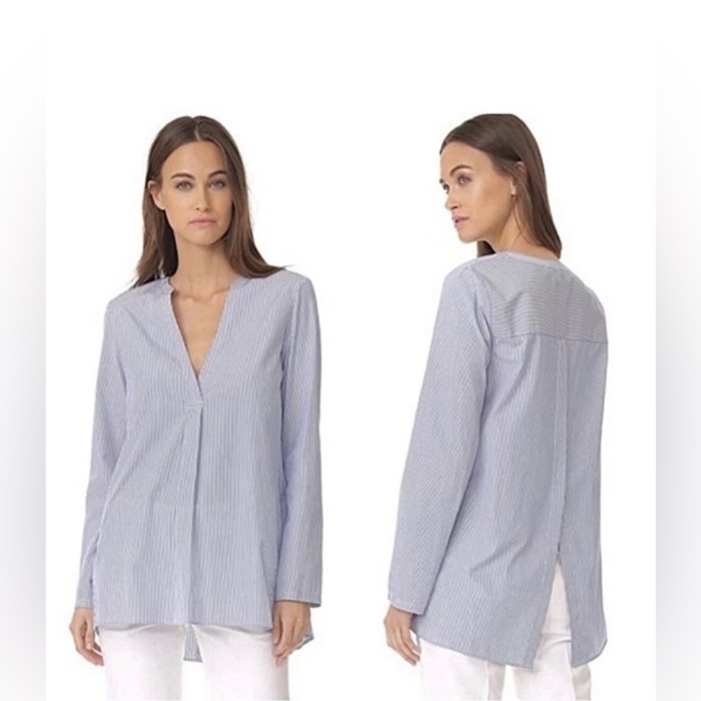 Theory Ofeliah Tunic Top Cotton Blue White Striped Blouse